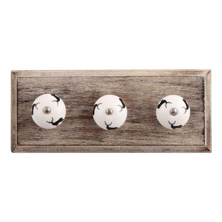 Black Standing Rein Deer Pattern Ceramic Wooden Hooks